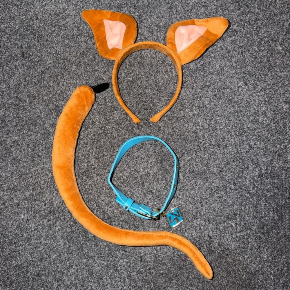 Scooby-Doo Costume Accessory Set Unisex OS Brown Blue Ears Tail Collar SD Tag